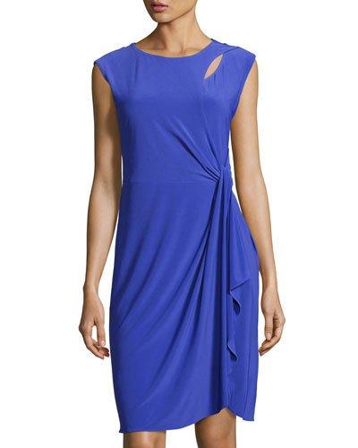 Sleeveless Side-drape Knit Dress, Navy