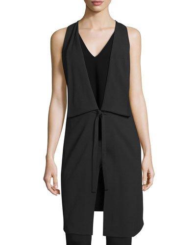 Draped Deep V-neck Tie-front Vest, Black
