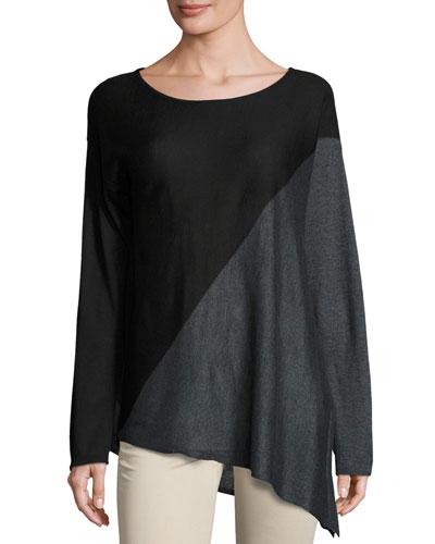 Asymmetric Long-sleeve Tunic, Black/gray