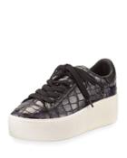 Cult Crocodile-embossed Platform Sneaker, Indigo/black