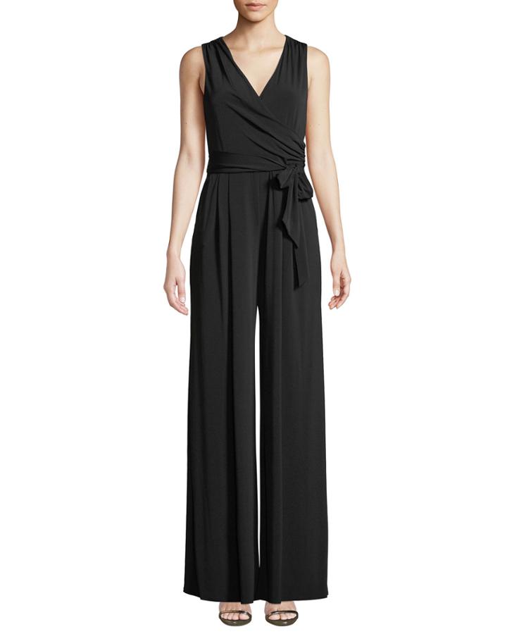 Faux-wrap Sleeveless Tie-waist Jumpsuit