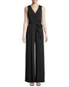 Faux-wrap Sleeveless Tie-waist Jumpsuit