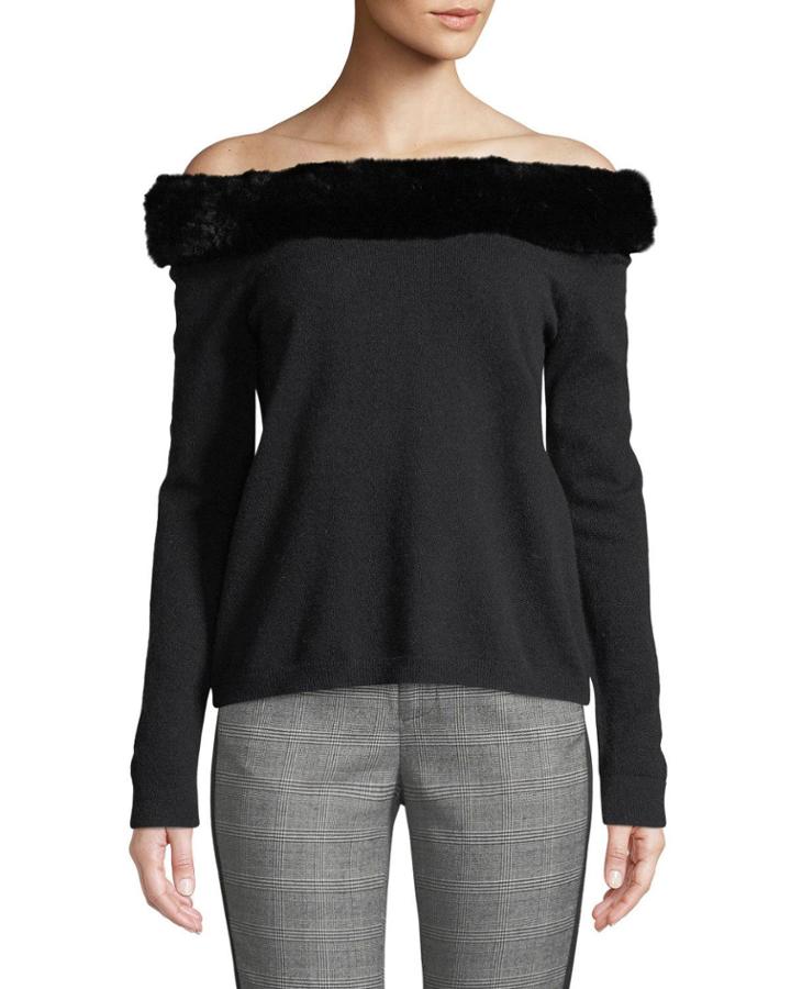 Fur-trimmed Cashmere Off-the-shoulder