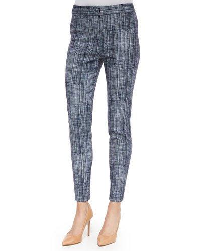 Crosshatch-print Straight-leg Pants, Blue