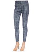 Crosshatch-print Straight-leg Pants, Blue
