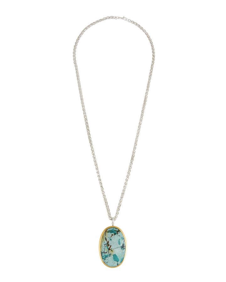 Galapagos Long Oval Pendant Necklace, Turquoise