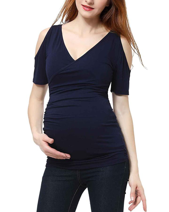 Maternity Cold-shoulder V-neck Top