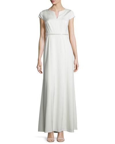 Cap-sleeve Sequined-waist A-line Gown