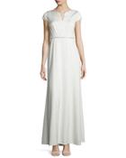 Cap-sleeve Sequined-waist A-line Gown