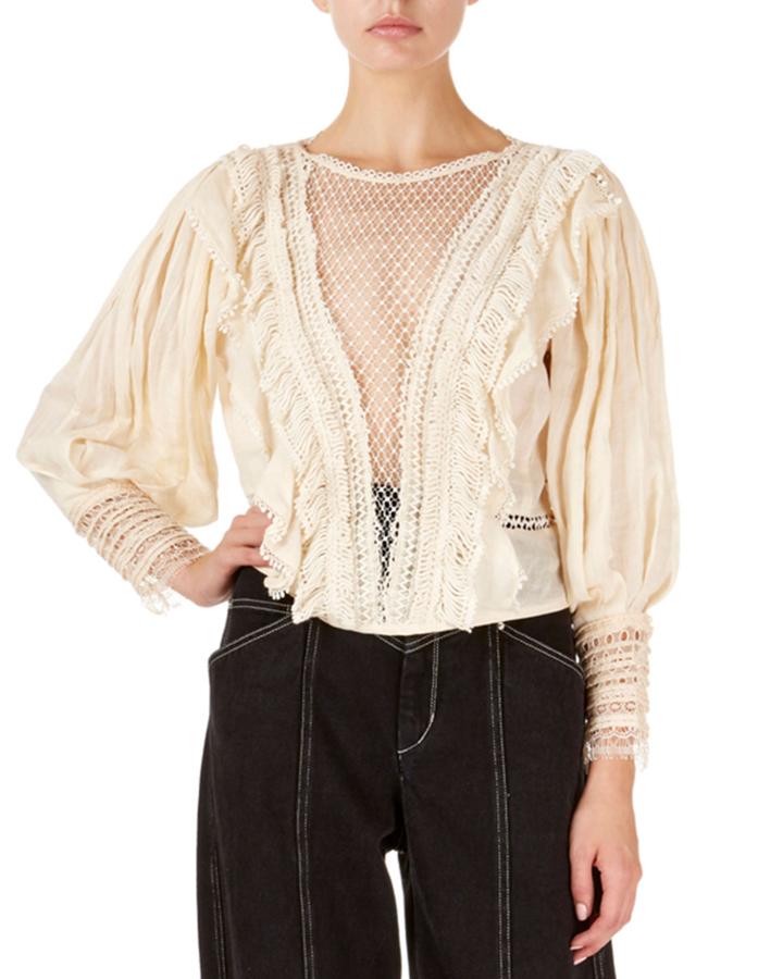 Rosen Long-sleeve Lattice-lace Neck Blouse