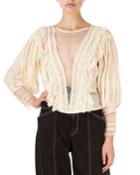Rosen Long-sleeve Lattice-lace Neck Blouse