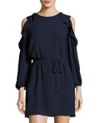 Cold-shoulder Ruffle-trim Dress, Navy