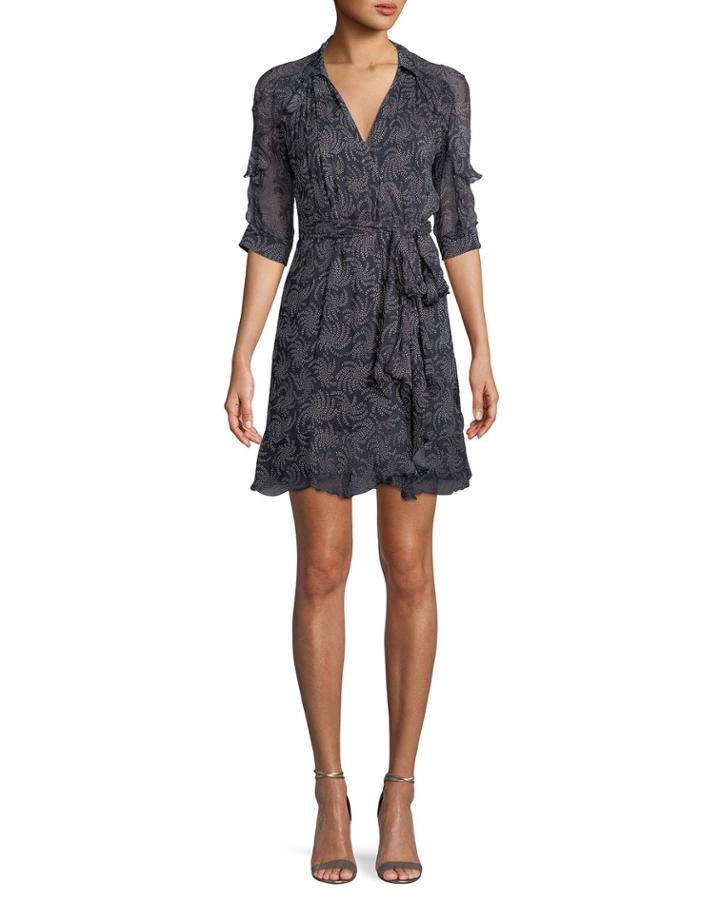 Cora Elbow-sleeve Printed Wrap Dress