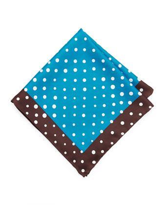 Neiman Marcus Handmade Dotted Pocket Square, Chocolate/royal