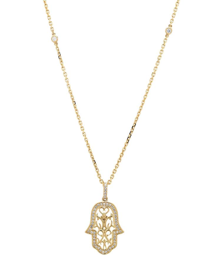 14k Diamond Hamsa Pendant Necklace