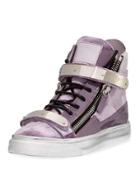 Velvet Patent High-top Sneaker, Purple