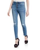 Exposed Button Distressed Frayed High Rise