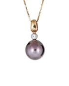14k Diamond Bezel & Tahitian Pearl Necklace