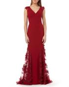 Cap-sleeve Crepe Trumpet Gown With 3d Floral