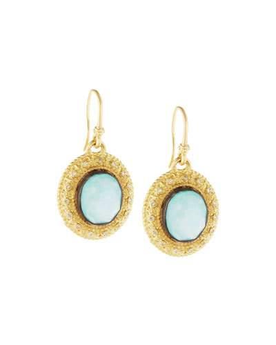 Old World Oval Turquoise Doublet & Diamond Drop Earrings