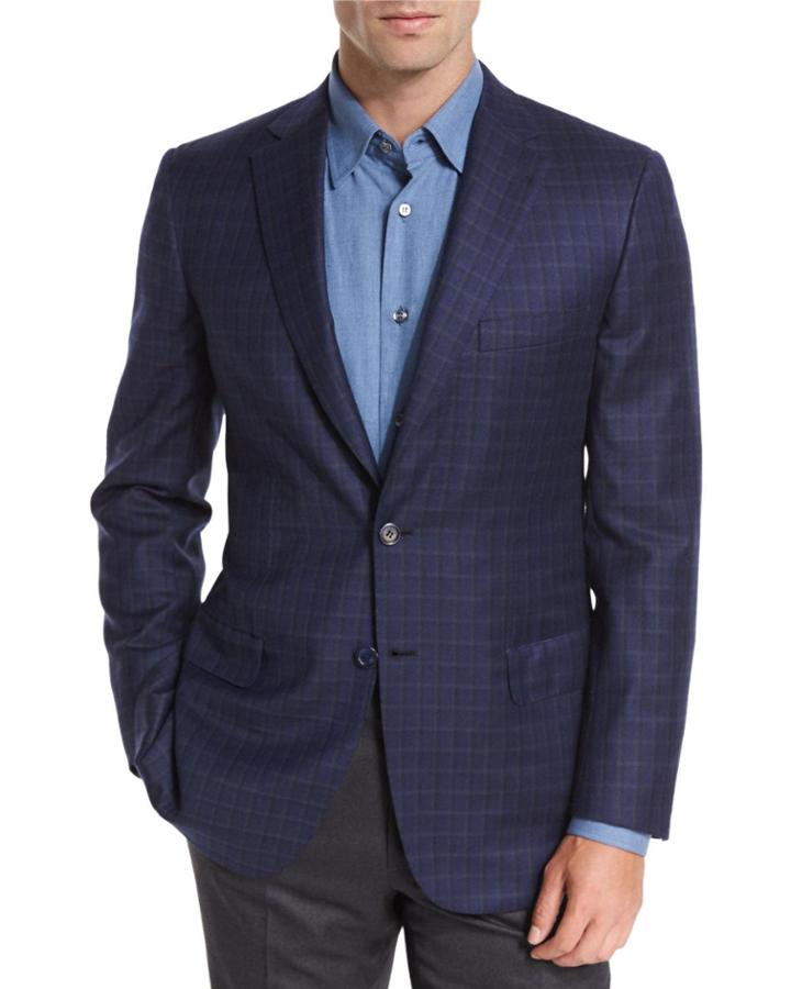 Tonal Check Sport Coat, Navy