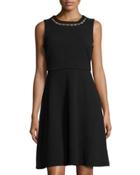 Embellished-neck Sleeveless Dress, Black