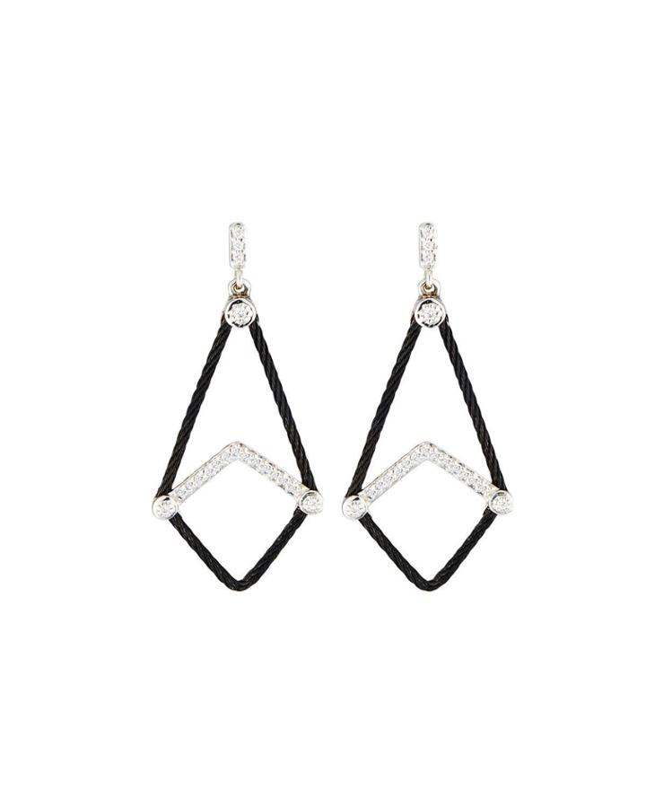 Triangle Earrings W/ Diamonds, Black