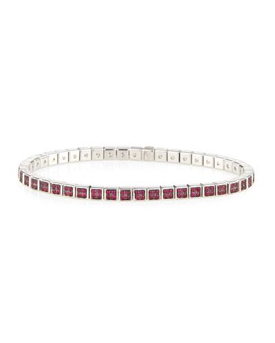 Ice Cube 18k White Gold & Pave Ruby Tennis Bracelet