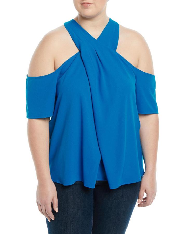 Halter-neck Cold-shoulder Blouse,