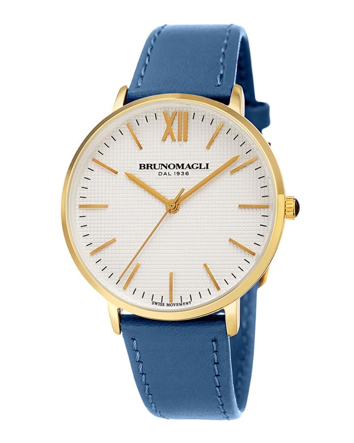 36mm Roma Classic Leather Watch, Blue/gold