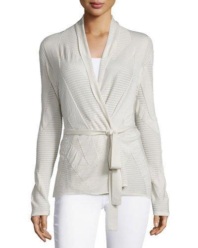 Mixed-stitch Belted Cardigan, Raffia