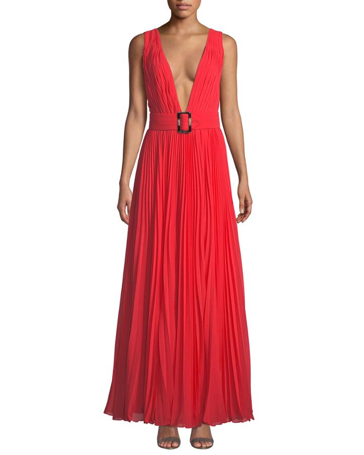The Vicente Sleeveless Plunge-neck Open-back Georgette Dress