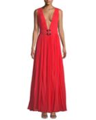 The Vicente Sleeveless Plunge-neck Open-back Georgette Dress