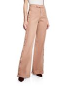Button-down Wide-leg Denim Pants