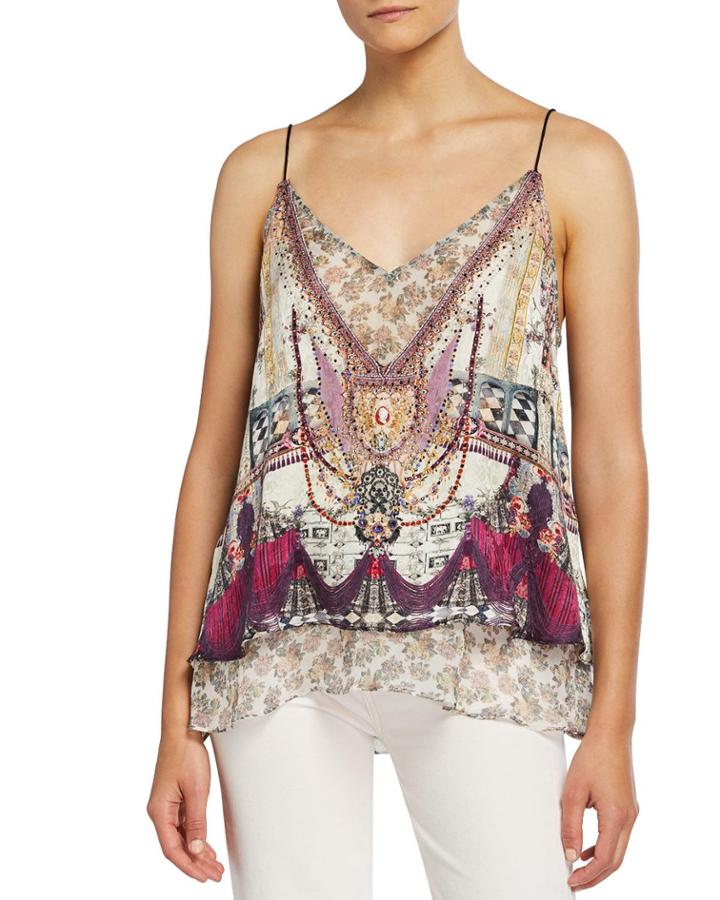 Printed Spaghetti-strap Top With