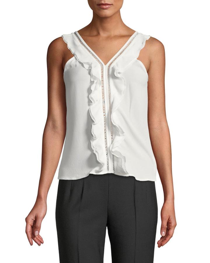 Ruffle-trimmed V-neck Blouse