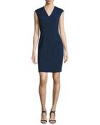 Sleeveless Ponte Eyelet Sheath Dress, Navy