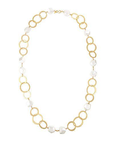 Long Golden Pearly Nugget Station Necklace