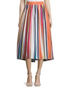 Nikola Striped High-waist Midi Skirt,