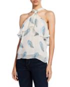Avian Silk Metallic Print Halter-neck Top