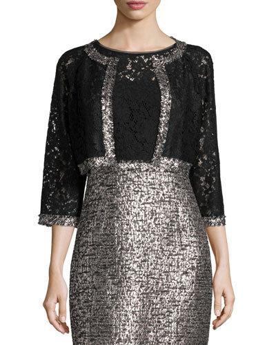 3/4-sleeve Lace Cropped Jacket