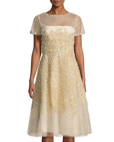 Short Sleeve Sequined-lace Dress