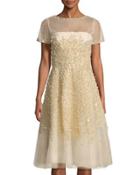 Short Sleeve Sequined-lace Dress
