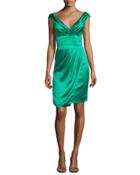 Ruched Satin Cocktail Dress, Jade