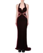 Sweetheart-neck Lace-inset Velvet Evening Gown