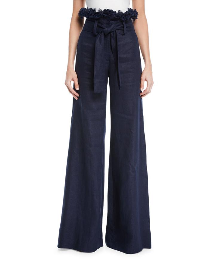 Sweeney Linen Wide-leg Frayed Pants