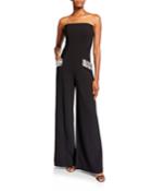Carmine Strapless Wide-leg Jumpsuit W/ Leopard Pockets