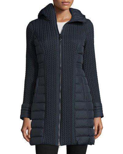 Mesa Cable-quilted Puffer Coat, Navy