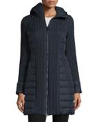 Mesa Cable-quilted Puffer Coat, Navy