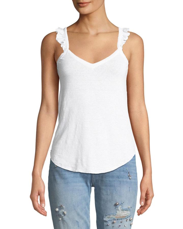 Flutter-strap V-neck Cami, White